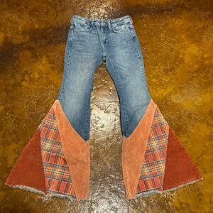 Orange blue patchwork flare jeans